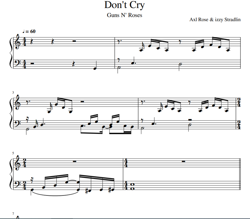 Don't Cry solo piano